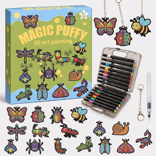 MWOMGLP Magic Foam Texture Painting Kit, 16 Pack DIY Puffy Foam Art Craft Set for Kids, 3D Sensory Painting Paper with Colorful Foam Sheets, Creative Gift for Boys Girls Ages 3+(Animal)