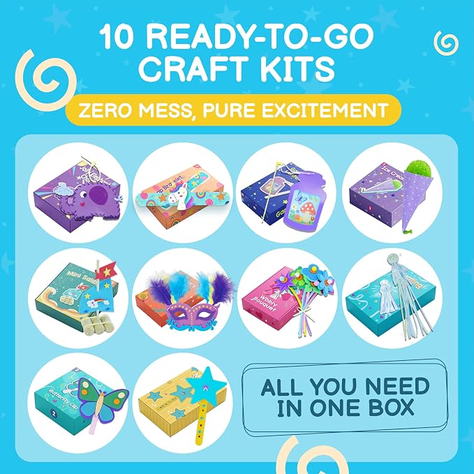QuTZ Crafts for Kids Ages 4-8, 10-in-1 Toddler Craft Box, Build Projects that Glow, Float, Wearable and Playable, No prep and no Clean-up, Art and Crafts Supplies for Kids 4 5 6 7 8 Year Old