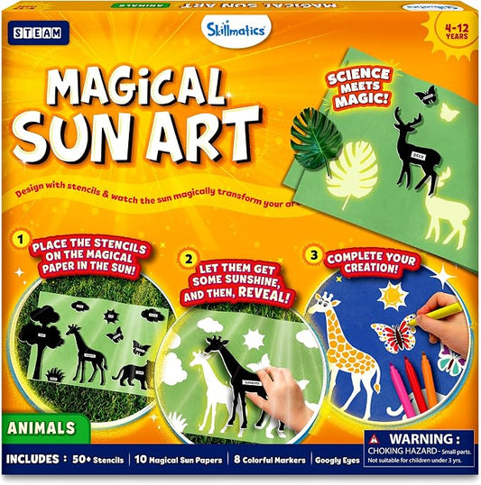Skillmatics Magical Sun Art – Animals, STEM Paper Craft Kit, Gift for Kids | Decorative Paper, Animal Stencils & Markers, Create with Sunlight, Mess-Free, Gifts for Ages 4, 5, 6, 7, 8, 9, 10, 11, 12