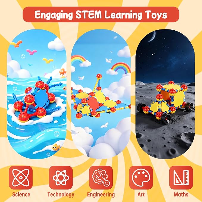 160 Pcs STEM Building Toys for Kids,Educational Engineering Blocks Kits for 4 5 6 7 8+ Year Old Boys & Girls with Storge Box,Learning Toys Sets & Birthday Gift for Toddlers