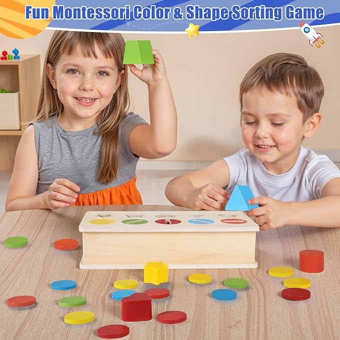 Wooden Color Shape Sorting Matching Toys, Shape Sorters for Toddlers | Fine Motor Skills Early Learning Montessori Toys, Gift for 3 4 5 6 Year Old Boy Girl Kid Gifts