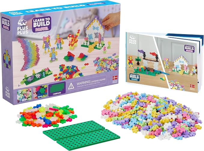PLUS PLUS Learn to Build, Pastel Mix - 400 Piece Building Block Set | Stem Toys for Kids, Sensory Bin Fillers, Math Manipulatives, Classroom Must Haves, Gifts for Boys & Girls, Mini Waffle Blocks