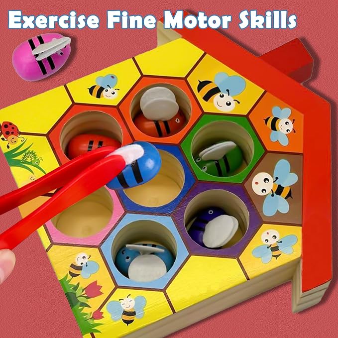 Montessori Toys for 3 Year Old, Toddler Fine Motor Skill Toy, Bee to Hive Matching Game, Color Sorting Matching Toy, Preschool Educational Learning Gift
