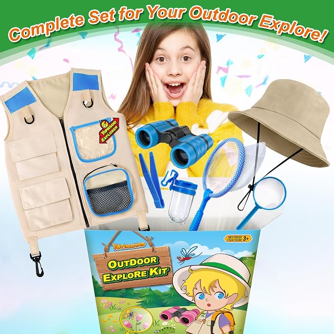 YOPINSAND Kids Explorer Kit & Bug Catcher Kit, Kids Outdoor Exploration Set | Camping Gear with Vest & Hat, Ideal Outdoor Camping Adventure Toys for Ages 3 4 5 6 7 8 Boys Girls
