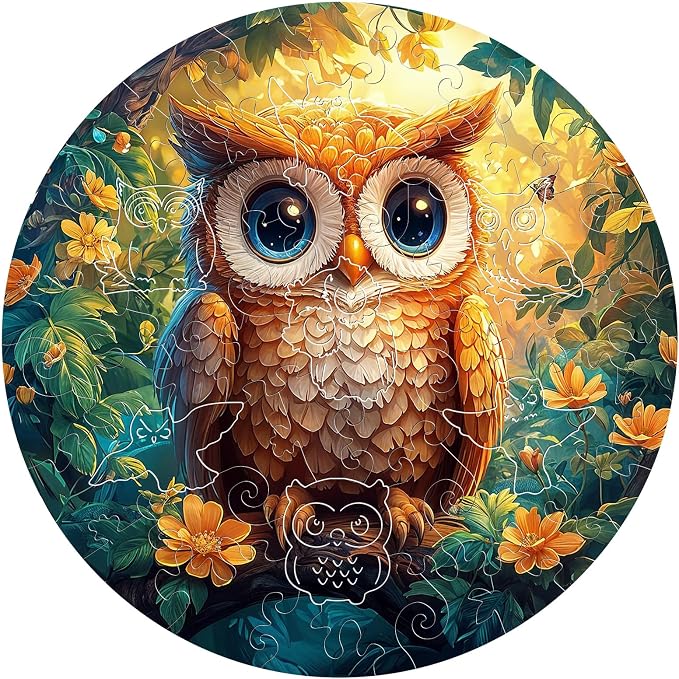 Animal Wooden Puzzles for Kids - Cute Owl | 50 Piece Puzzles for Kids Ages 4-6 - Kids Puzzle with Unique Piece Shapes - Round Puzzles for Boys and Girls (11.4 * 11.4 in)