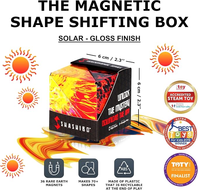 Shashibo DODECA Magnetic Puzzle Cube, Stress Relief Fidget Toy | 100+ Possible Shapes, Sensory Fidget Toy For Adults & Kids, Fun Shape Shifting Puzzle Box For All Ages