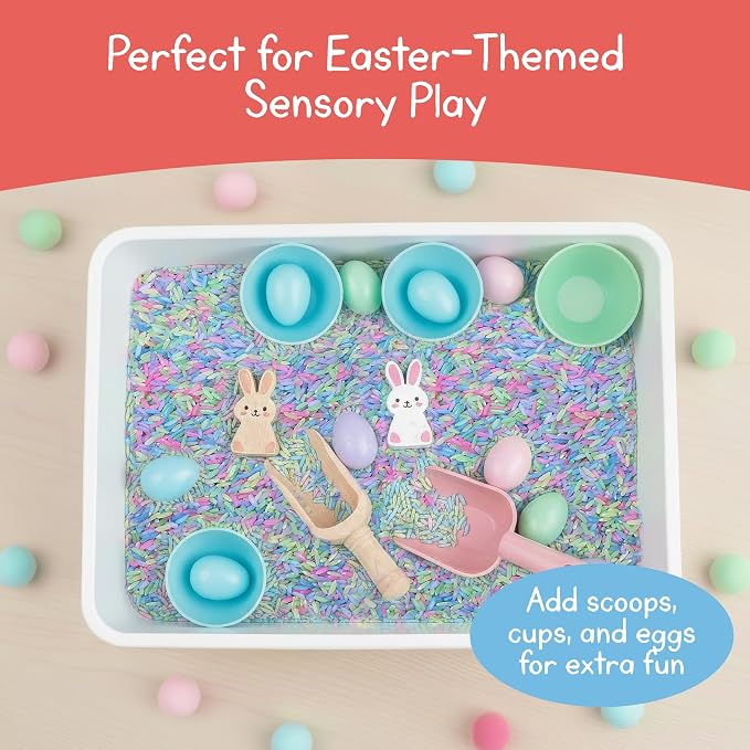 Pastel Rainbow Sensory Play Rice for Kids, 2 lbs – Spring-Themed Sensory Bin Filler for Scooping, Pouring, Sorting & Creative Play – Perfect for Sensory Tables & Fine Motor Play – Ages 3+