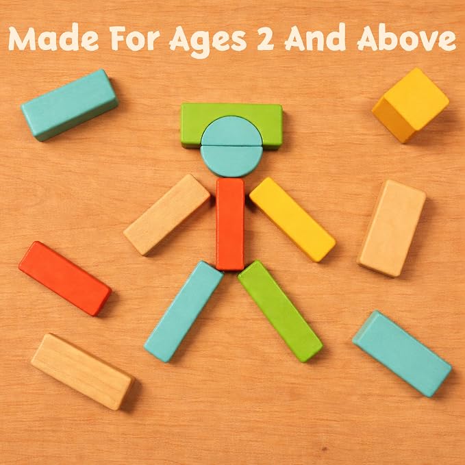 Natural Wood Building Blocks Set, 72 Pastel Color Pieces Castle Construction Blocks with Storage Tray, Educational STEM Learning Toys for Kids, Creative, Screen-Free, Architectural Play System