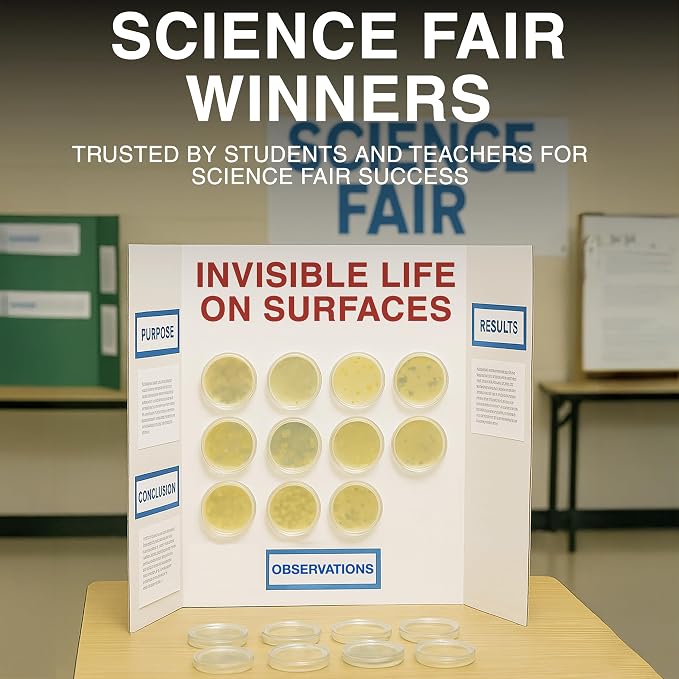 Evviva Sciences Microbiology Science Project Kit, Pre-Poured Agar Plates for Students, Agar Petri Dishes to Learn Microbiology, with Educational Experiment eBook