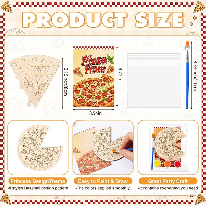 Saypacck 24 Pcs Party Favors Wooden Painting Craft Kits Birthday Party Supplies with Organza Bag for Goodie Bags Fillers Adult Thank You Gifts(Pizza)