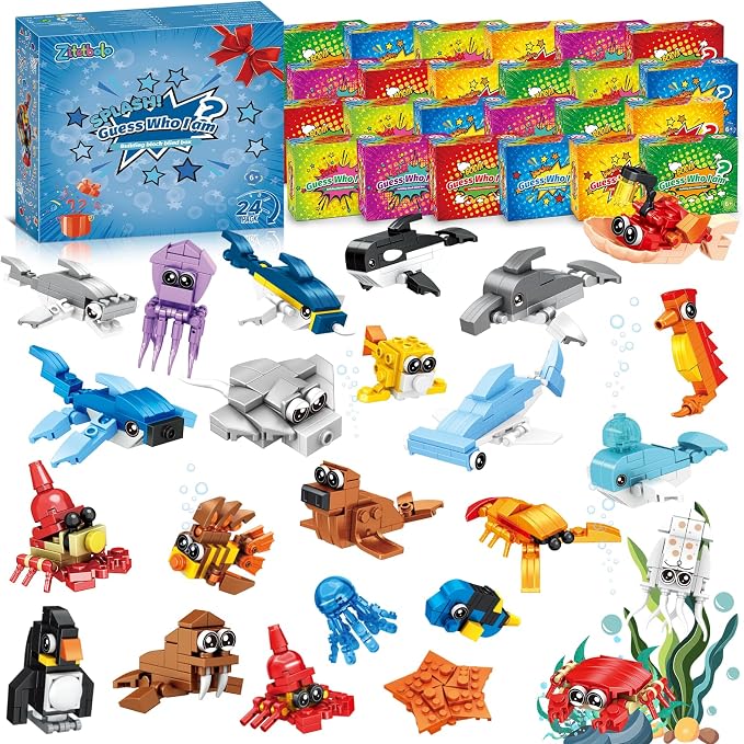 Zitetbolo Party Favors for Kids - 24 Pack Ocean Animals Building Block Toy Goodie Bags Fillers Classroom Prizes Stuffers Gifts Building Set, Christmas Birthday Gift for Boys Girls Ages 6-12