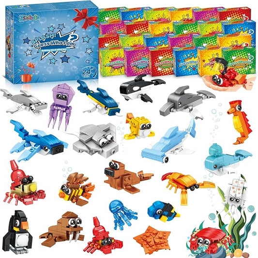 Zitetbolo Party Favors for Kids - 24 Pack Ocean Animals Building Block Toy Goodie Bags Fillers Classroom Prizes Stuffers Gifts Building Set, Christmas Birthday Gift for Boys Girls Ages 6-12