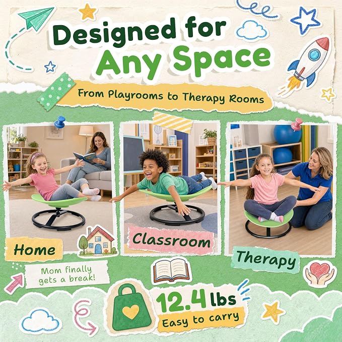 Pterying 21" L × 19" W Large Size Spinning Chair for Autistic Kids, Ages 3+ | Autism Sensory Products, Sensory Toys Gifts for Kids with Autism & ADHD, Training Body Coordination, Light Green