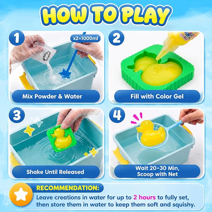 Nisuez Magic Water Elf Toy Kit with 30 Color Gels & 24 Molds, DIY Water Gel Making Kit, Make Your Own Squishies & Water Pets, Sensory Craft Kit, Birthday Gifts & Party Favors for Kids Ages 3+