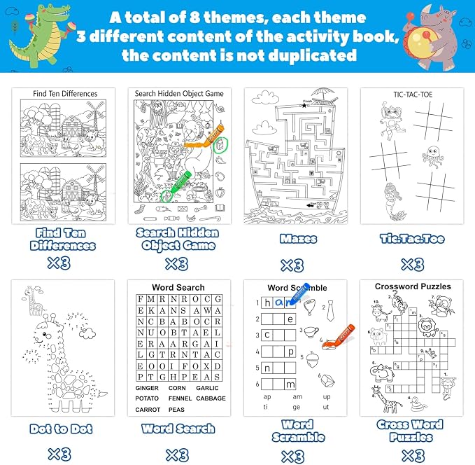 Kalysky 24 Mini Activity Books for Kids 4-12,Mazes,Dot to Dot & Word Games,Party Favors