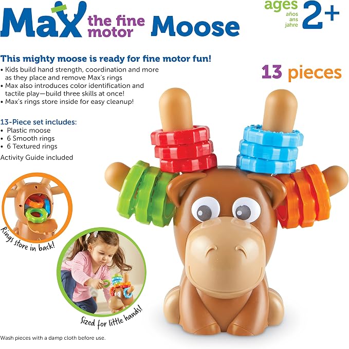 Learning Resources Max the Fine Motor Moose - 13 Pieces, Ages 2+ Toddler Learning Toys, Fine Motor Toy for Toddlers, Preschool Toys