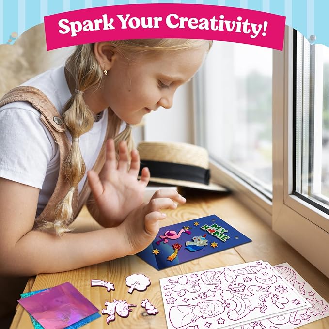 Funcils Foil Art Craft Kit - Unicorn & Princess Sticker Activity for Kids | Toddler Arts & Crafts, No Mess Kids Travel Toys, Games, Fun Birthday Gifts for Boys & Girls Ages 4, 5, 6, 7, 8, 9 Year Old