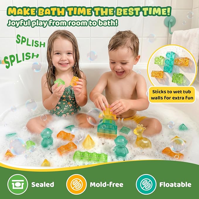 52PCS Sensory Soft Building Blocks for Toddlers, Squishy Stacking Toy | Preschool Educational Creative Play, Montessori Squeezable, Stretchable Early Learning Construction Playset, Puzzle Blocks