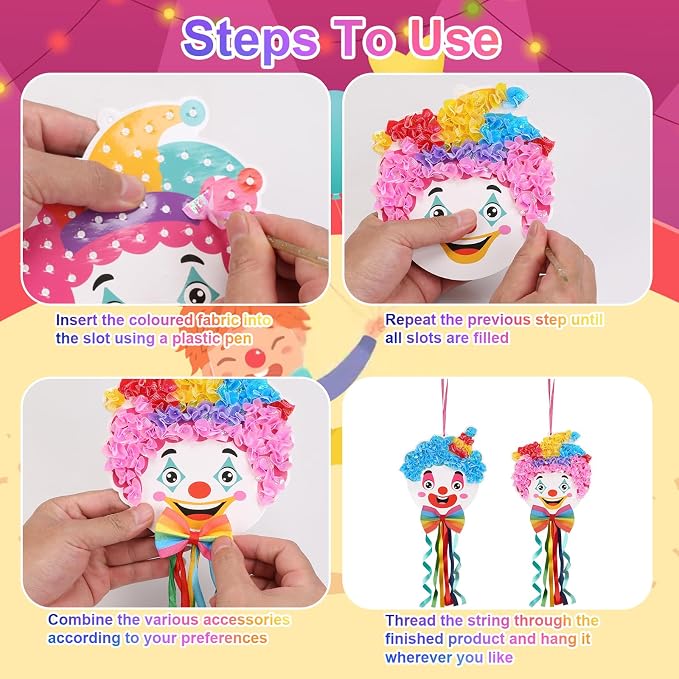 Fennoral 12 Pack Clown Craft Kit for Kids Make You Own Carnival Circus Poke in Art Craft Kits DIY Carnival Creative Activity Birthday Party Decoration