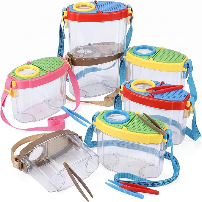 Halloscume 8 Pack Insect Bug Viewer Kit for Kids with Tweezers Explorer Outdoor Set Bug Catcher Containers for Insects Magnifying Insect Box Observation Kit for Science Nature (Deep Colors)