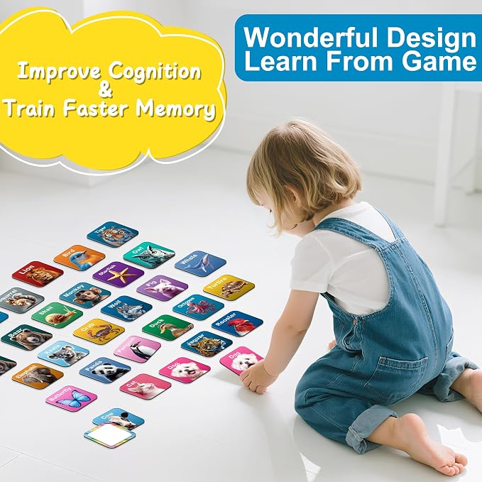 72 PCS Memory Matching Game, Real Animal Matching Cards for Toddlers 36 Pairs Memory Cards for Preschool 4 5 6 Years Old