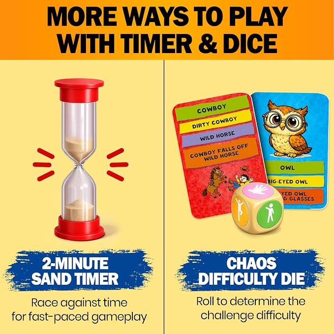 Charades Games for Kids 8-12 and Adults - Family Board Game for Kids 6-8 | 200 Acting and Explaining Cards with Timer - Express & Guess - Fun Card Games for Family Night and Travel