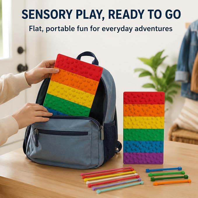 2 Pack Sensory Activity Board, Stress Relief Silicone Quiet Toddler Sensory Toy, Silicone Sensory Activity Board, ADHD & Autism Sensory Toys for Kids & Adults |with a Travel Bag & 24 Strin(A)