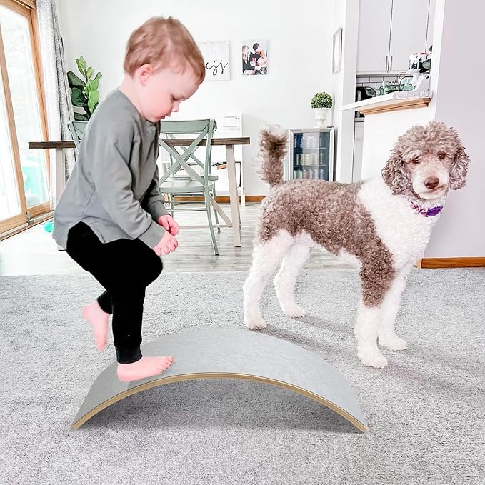 Gentle Monster Wobble Balance Board, Wooden Montessori Toy Rocker Board Natural Wood Kids Toddler Open Ended Learning Toy Yoga Curvy Board for Adult Office Classroom Christmas Gifts