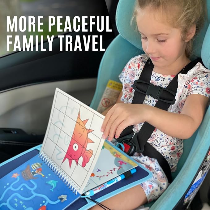 Totebook Kids Travel Activity Kit with Tethered Dry Erase Markers - Mess Free Car & Plane Activities for Toddlers Ages 4-6, Reusable Stickers, Mazes, Search and Find (Ocean Theme)