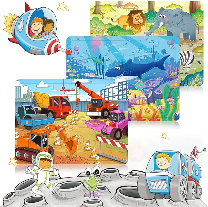 Puzzles for Kids Ages 3-5 24 Piece Wooden Puzzles 6 Pack | Colorful Toddler Jigsaw Puzzles, Educational Learning Toys, Birthday Gifts for Boys Girls