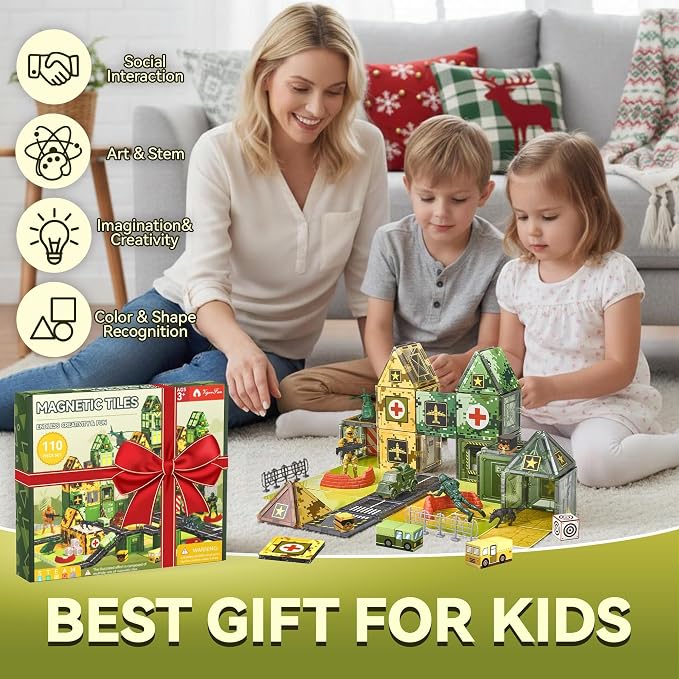 VigorFun Army Toys Magnetic Tiles Building Blocks Set for Kids Ages 3+ | STEM Military Magnetic Blocks with Army Men, Educational Sensory Magnet Toys Gifts for Kids Boys Ages 3-5 4-8