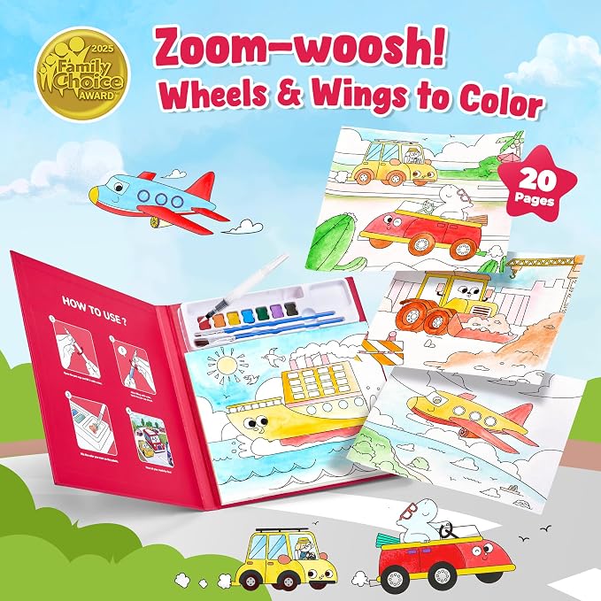 JoyCat Paint with Water Coloring Books for Toddlers (Transportation) | Watercolor Painting Set for Kids Ages 3-5 & 4-8, Arts & Crafts Drawing Activity Travel Toy, Birthday Gifts for Boys & Girls