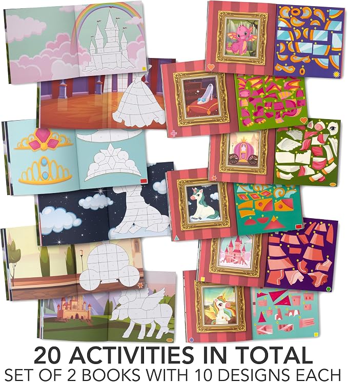 Fun Paint with Sticker Books for Kids Set of 2 - Activity for Ages 4-8 | Entertaining Sticker Activity with Vibrant Themes Keeps Kids Busy - Puzzle to Learn Shapes and Numbers at Home or Travelling