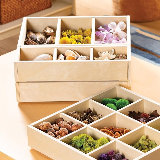 Kaplan Early Learning Company Loose Parts Stacking Wooden Trays - Set of 4