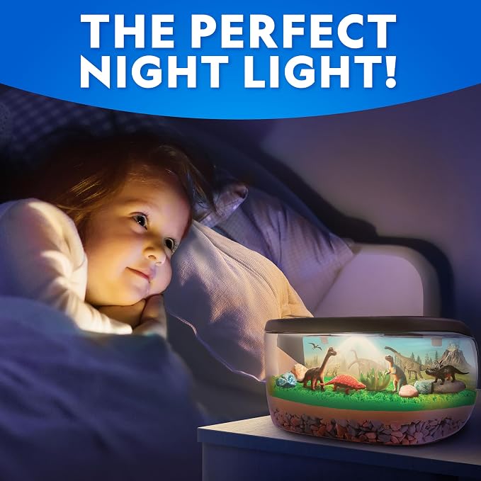 National Geographic Light-Up Dinosaur Terrarium Science Kit for Kids | Multicolor Light, Play Sand, Real Gemstones and Dino Figures, Prehistoric Habitat, DIY Science Activity, Birthday Gift