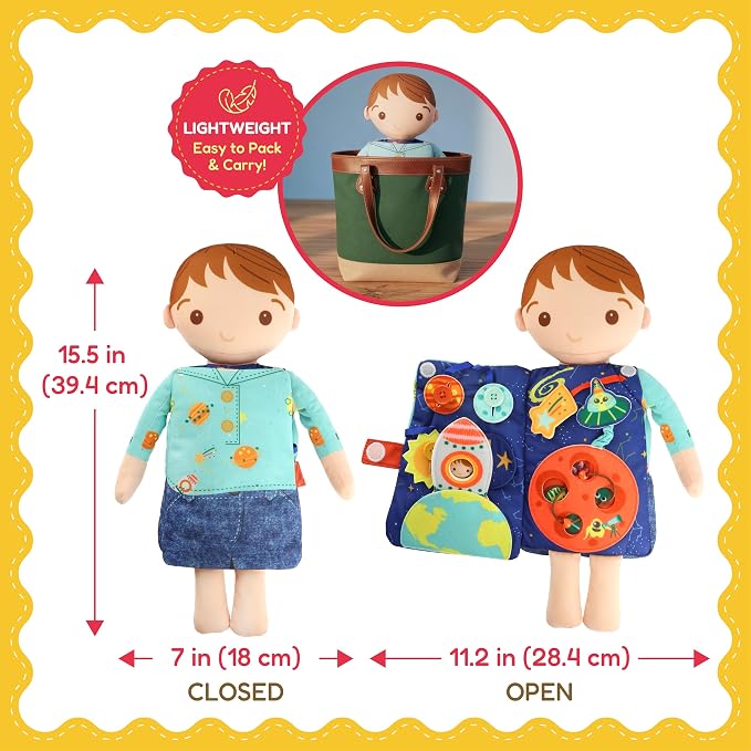 Max the Astronaut – 2-in-1 Soft Activity Doll & Busy Book | Screen-Free Travel Plush Toy with Tethered Pieces for Toddlers and Preschoolers ages 1–4 by Aleni Brands