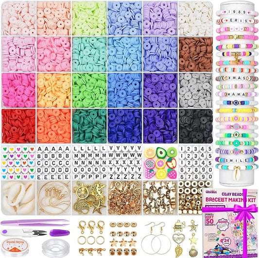 Gionlion 24 Colors Clay Beads Friendship Bracelet Making Kit w/Charms | Preppy Heishi Beads Charms for Jewelry Making, DIY Crafts Gifts for Girls Ages 6-12, Cute Stuff for Teens Christmas Birthday