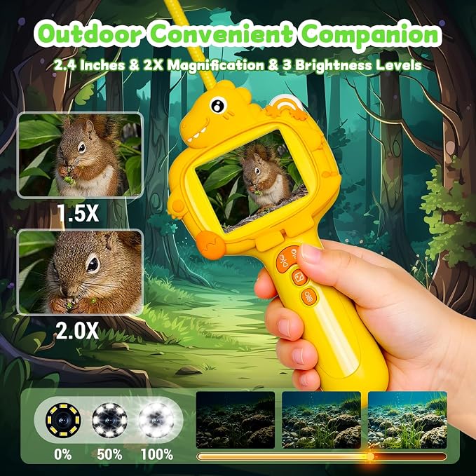 Kids Borescope Camera with Light, 2.4" Screen Kids Endoscope, Science Kits STEM Educational Toys for Boys & Girls Ages 4-12, Birthday Gifts for Indoor Outdoor Nature Explorer(Orange)