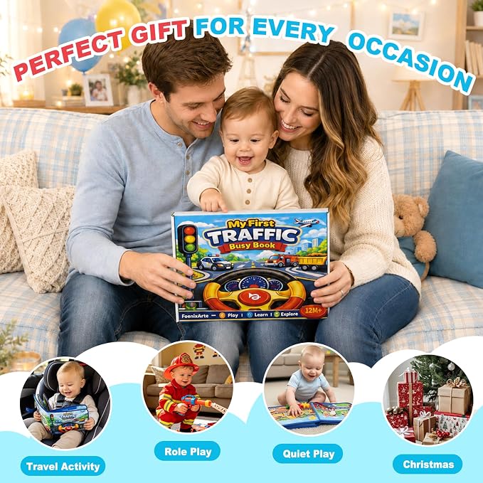 Traffic Busy Book for Toddlers 1-3, Montessori Toys Busy Board, Educational Quiet Activity Book, Toddler Travel Toys for 1 2 3 Year Old Boys Girls, Learning Toy Birthday Gift