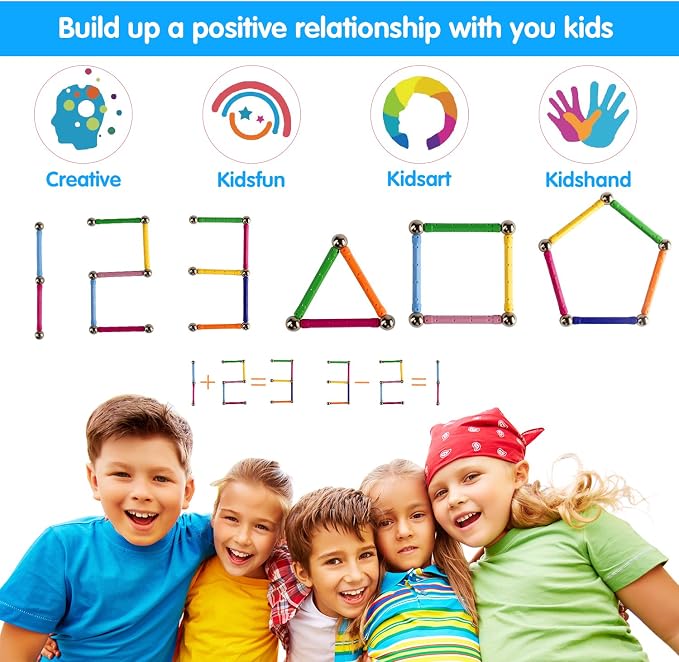 160 Pcs Magnet Building Sticks Kids Toys, Lengthen Magnetic Construction Building Blocks Set 3D Brain Training Learning Educational DIY STEM Toys