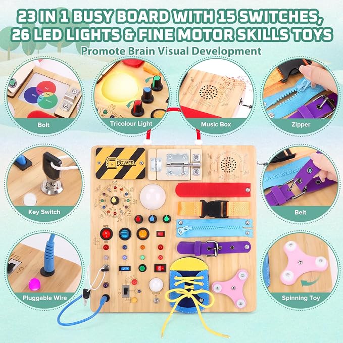 23 in 1 Busy Board Montessori Toys for Toddler and 1-3 Year Old Boys and Girls