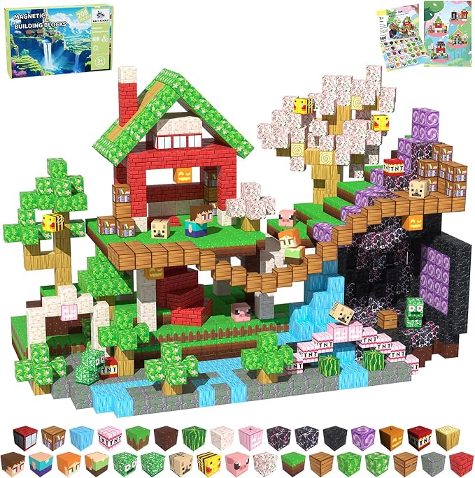 Magnetic Blocks, 208PCS Toys Building Cube Birthday Gifts for Kids | Magnetic Cubes, 0.8 inches Building Blocks, STEM Construction Toys Christmas Birthday Gifts for Kids Boys Girls