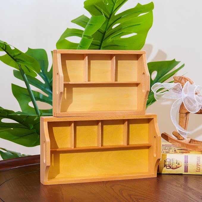 Premium Montessori 3-Compartment Sorting Tray – Solid Beechwood Classification Tray, Practical Life Activity for Sorting, Counting & Fine Motor Skills, Homeschool Classroom Kids Toddlers Ages 3-6