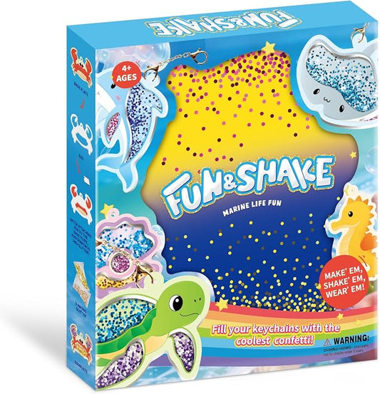 DIY Glitter Craft Kit with Keychains - Mess-Free Arts and Crafts for Kids Ages 4-8, Fun Shake-It Activity, Creative Travel Toys, Party Favors & Birthday Gifts for Girls 4-9