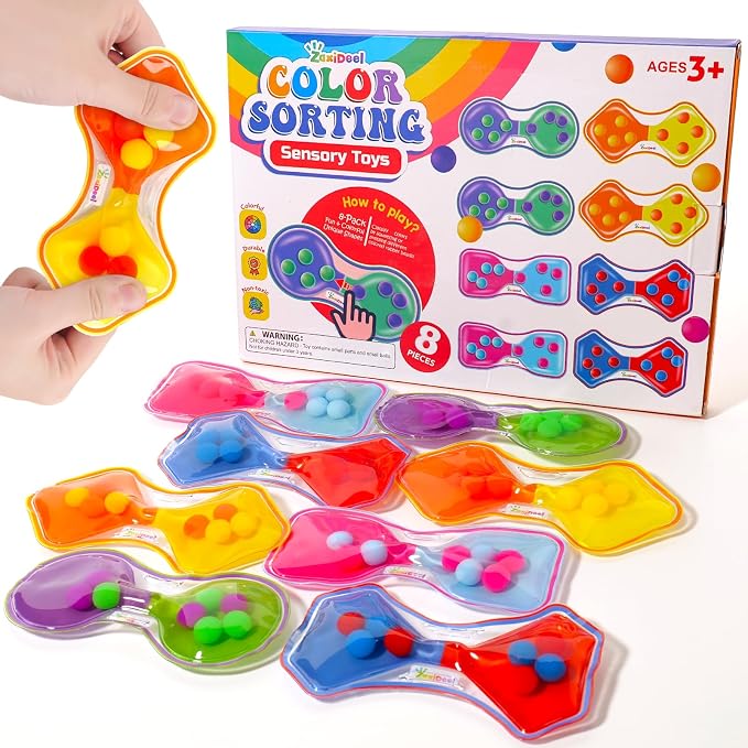 Sensory Fidget Toys for Kids Toddler: 8 Pack Color Sorting Squeeze Toys | Squeeze Calming Toys for Toddler Girls Boys Autism-Goodie Bags Stuffers for Kids