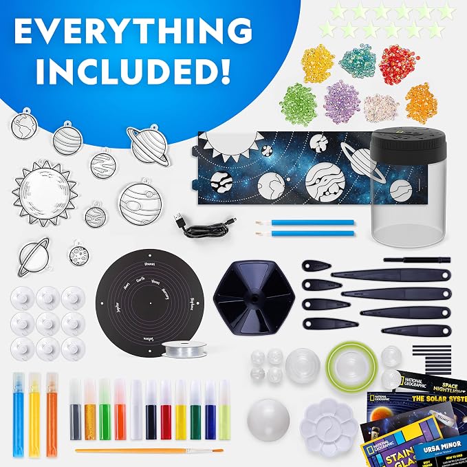 National Geographic Ultimate Space Arts and Crafts Activity Kit for Kids | Diamond Painting Night Light, Solar System Model, Stained Glass Suncatcher Window Art, Glow Crafts, Outer Space STEAM