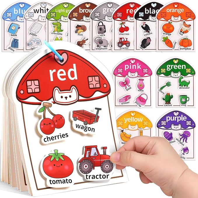 Montessori Busy Book Color Sorting Toys for Toddlers 2-4 Years | Educational Preschool Learning Activities for Kids, Sensory Fine Motor Matching Games for 3 Year Old Boys Girls Gifts