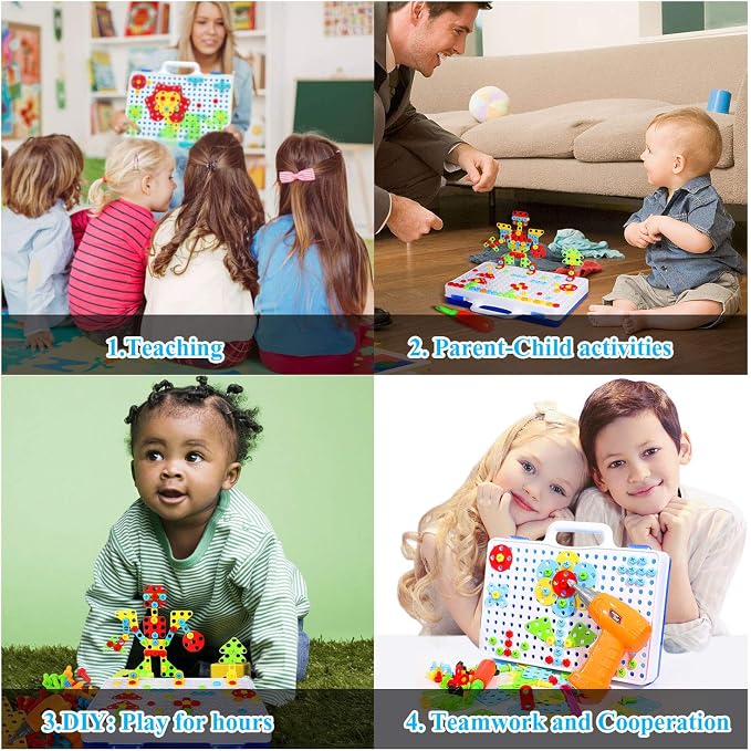 HAPTIME Design and Drill Toy,Educational Toys Building for Kids Ages 3-8,STEM Toys for 3 4 5 6 Year Old,193 Pcs Electric Drill Toy,Magic Montessori Play Toolbox for Toddler Boys Girls Preschool