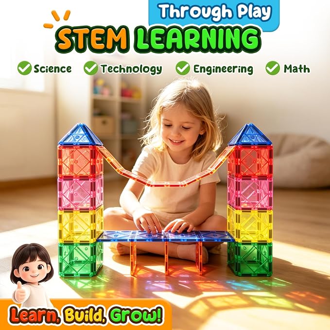 Magnetic Tiles Toddler Toys Magnetic Building Blocks for Kids Ages 3-12 STEM Educational Toys for Girls & Boys Sensory Toys for Kids with Autism Classroom Must Haves Outdoor Toys