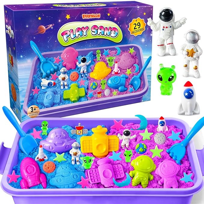 Sensory Bin Space Kit with Sensory Sand | Play Sand, Pretend Play Beach Toy, Sandbox for Girls and Boys